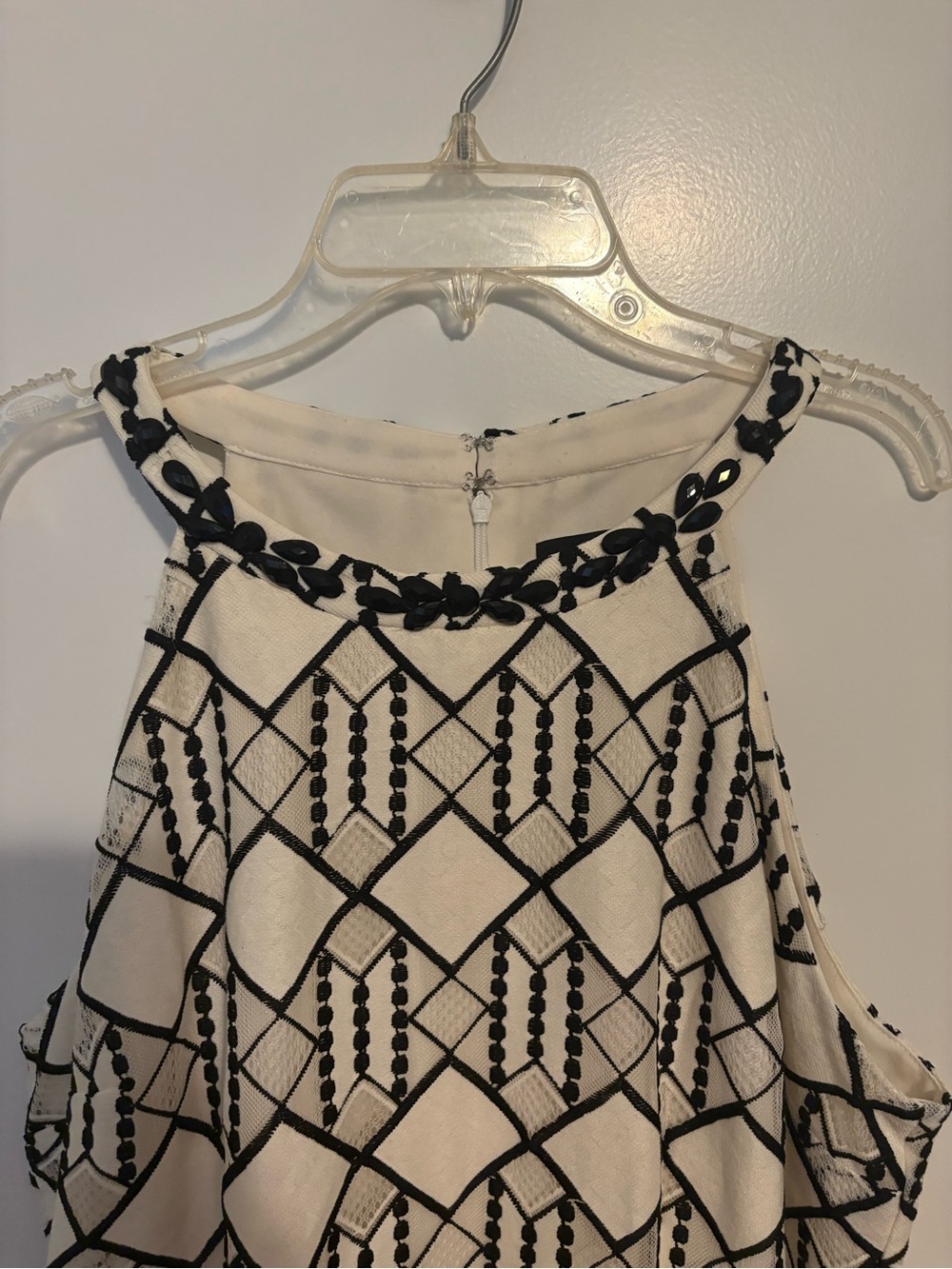 Ivory and Black Beaded Halter Dress Top Nine West